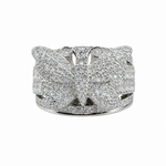 Moissanite butterfly ring wide pave band 14K white gold VVS D color GRA certified Atlanta Paradise Gems
