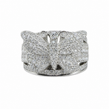 Moissanite butterfly ring wide pave band 14K white gold VVS D color GRA certified Atlanta Paradise Gems