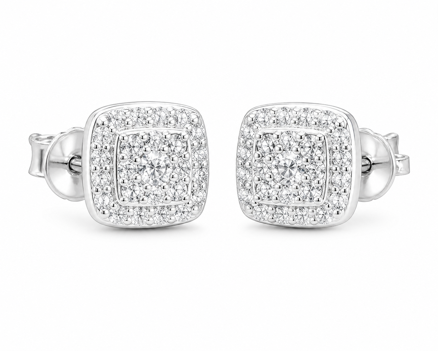 Moissanite square halo stud earrings 6.5MM screw back VVS D color GRA certified 925 silver Atlanta Paradise Gems