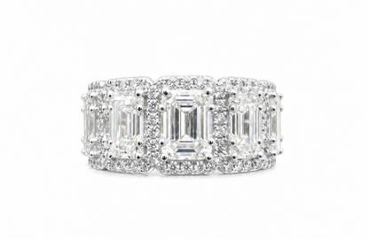 Emerald cut moissanite 5-stone halo band 3.5CT VVS D color GRA certified 925 silver Atlanta Paradise Gems
