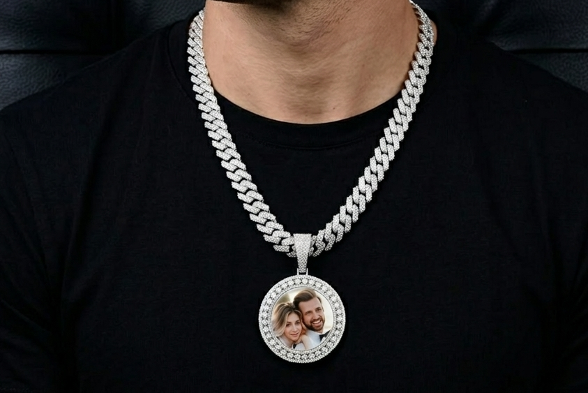 Custom Moissanite Picture Pendant Iced Out | 5ct VVS D Color | 14K Gold | Free Photo