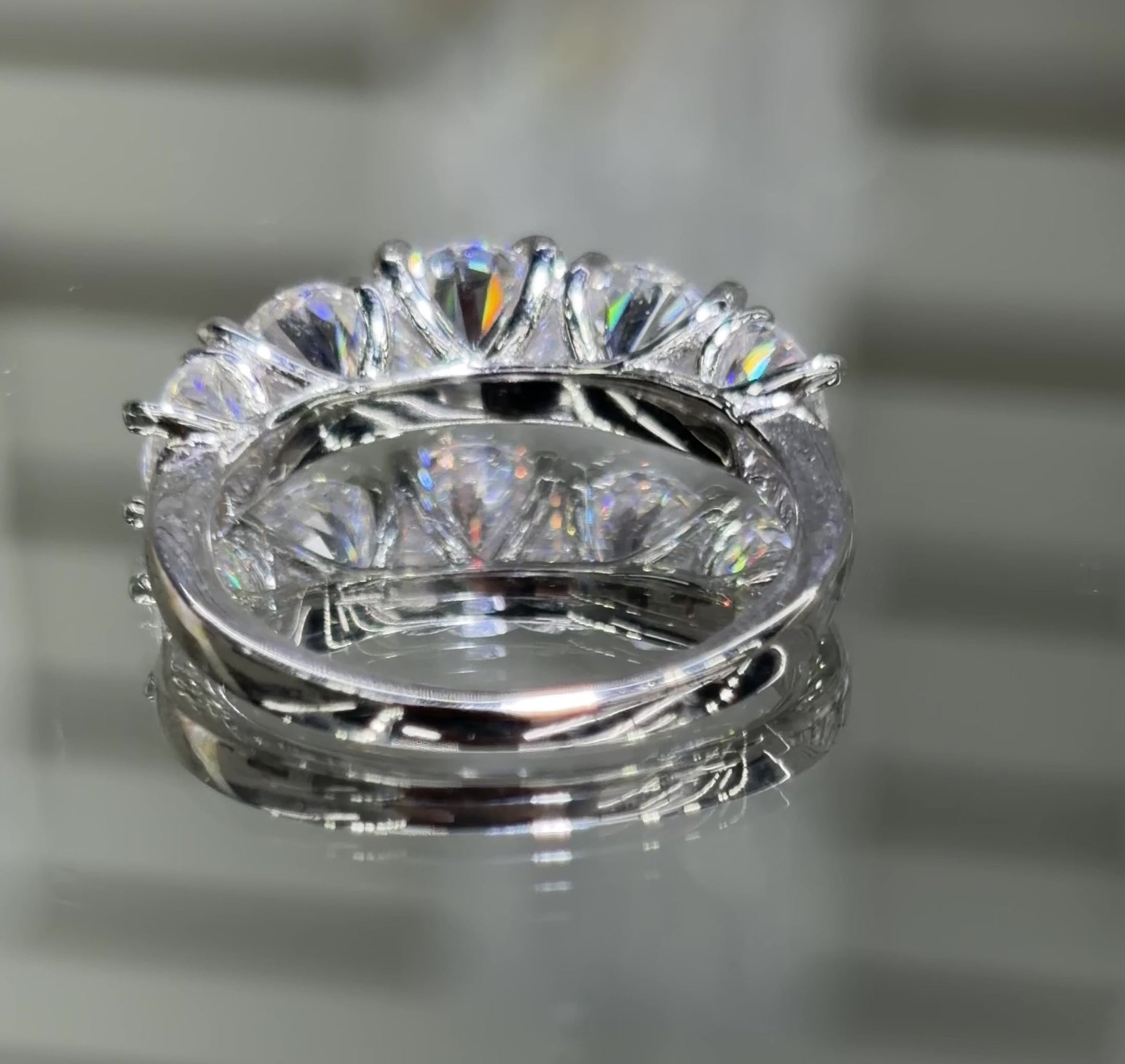 Moissanite 5-Stone Anniversary Ring 3.6CT, 925 silver, VVS D color GRA certified – Paradise Gems Atlanta