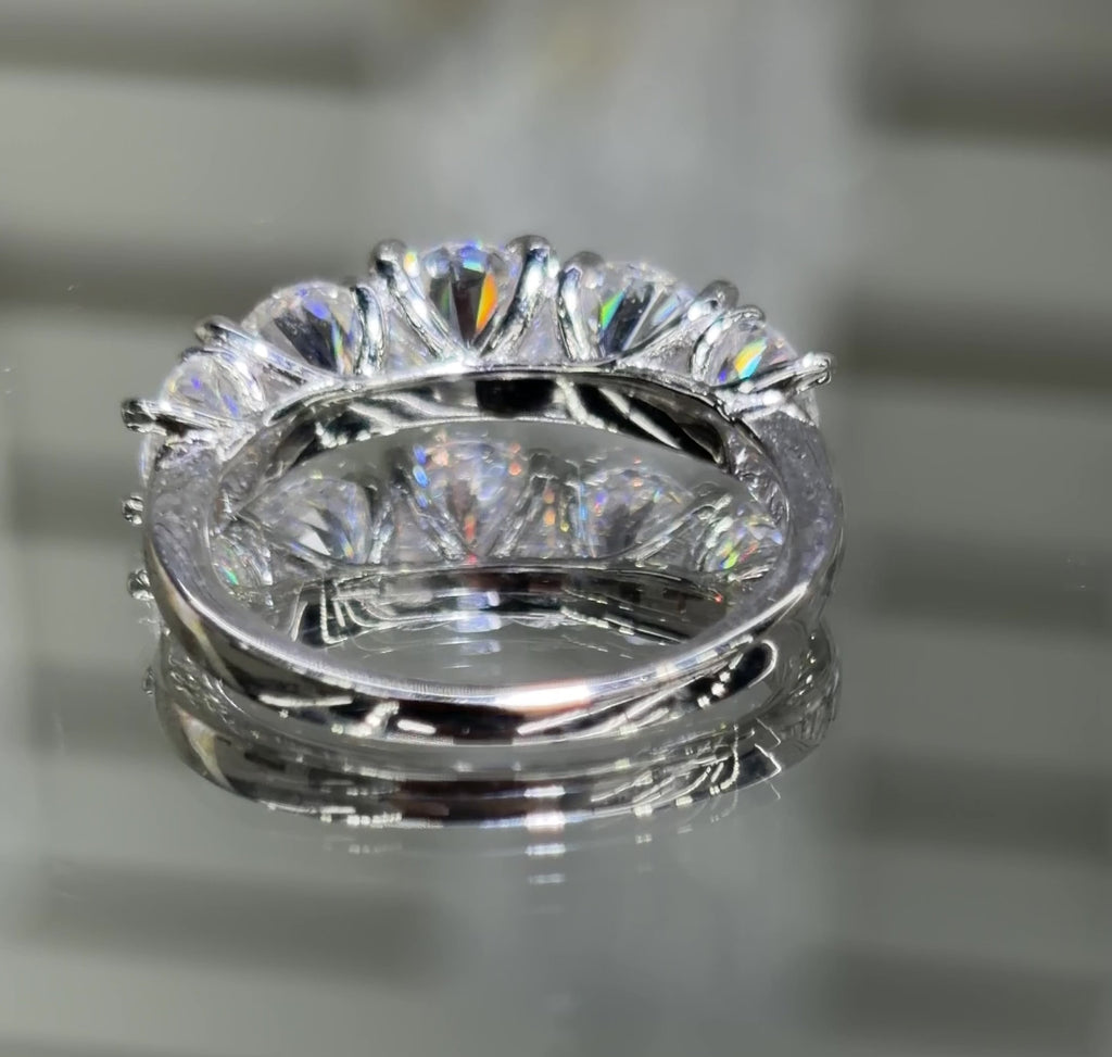 Moissanite 5-Stone Anniversary Ring 3.6CT, 925 silver, VVS D color GRA certified – Paradise Gems Atlanta