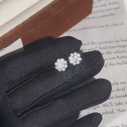 Moissanite Double Baguette Flower Halo Earrings 8MM — 14K Gold 925 Silver VVS D Color GRA Certified