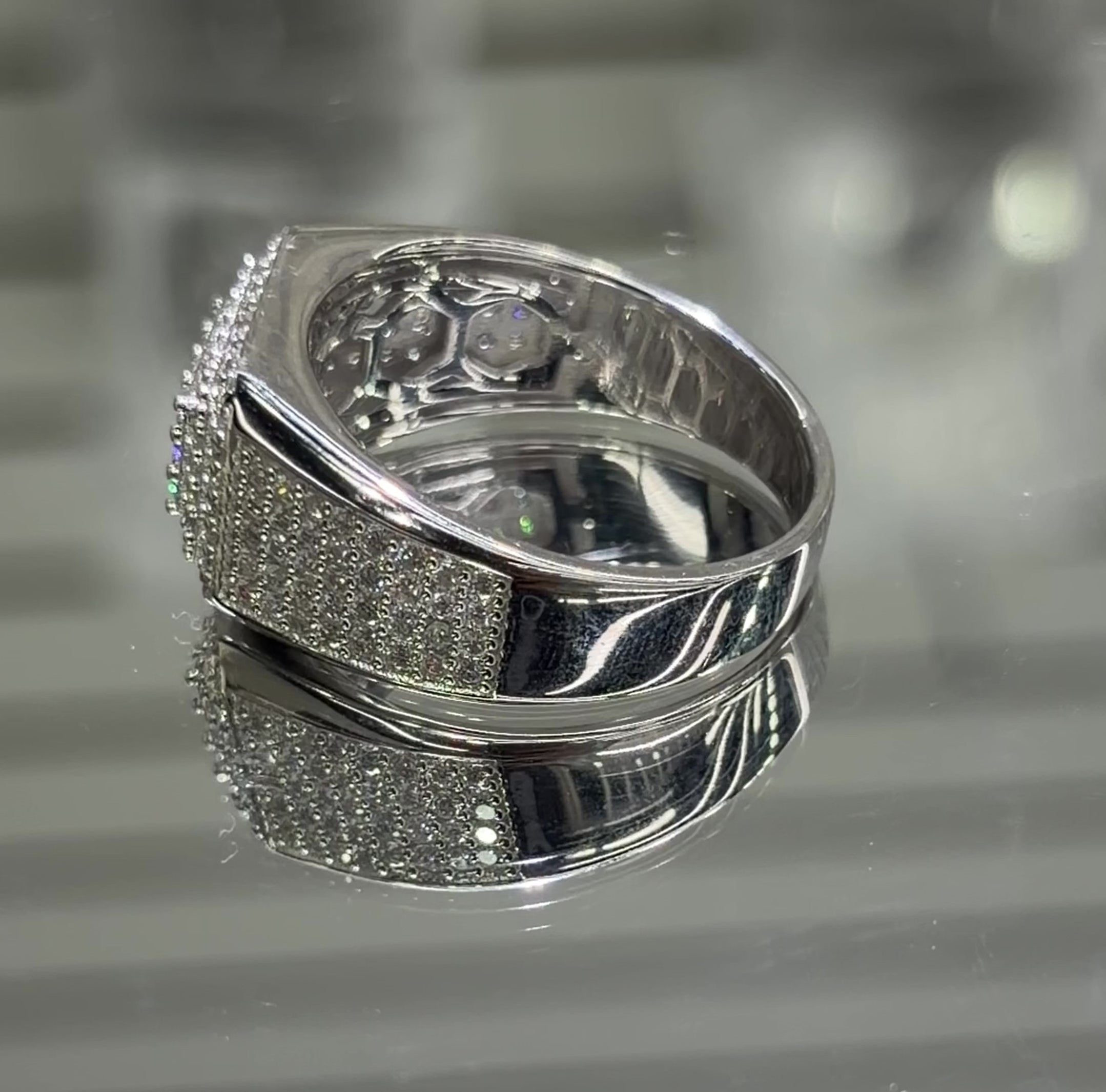 Mens Moissanite Micro Pave Square Ring, 925 silver, VVS D color GRA certified – Paradise Gems Atlanta