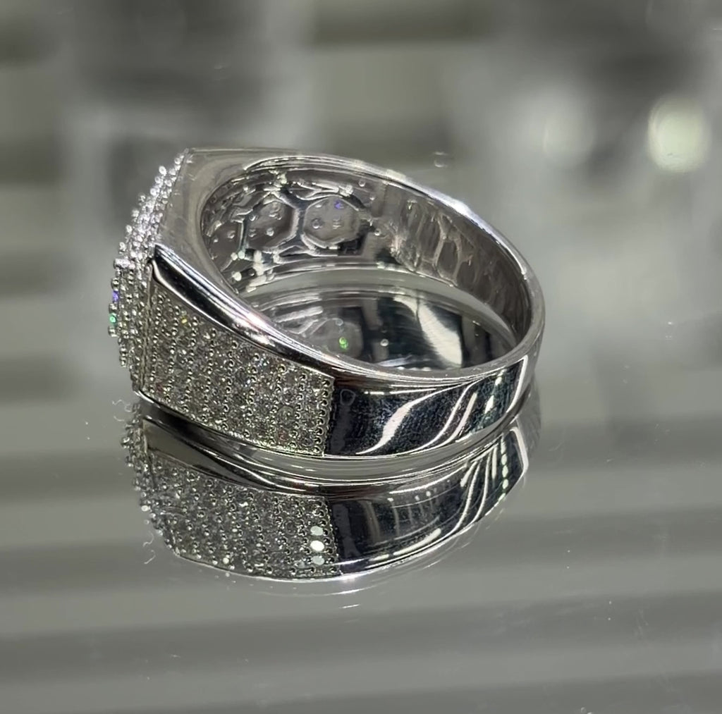 Mens Moissanite Micro Pave Square Ring, 925 silver, VVS D color GRA certified – Paradise Gems Atlanta