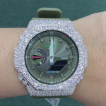 Iced Out Olive G-Shock Solar Moissanite Watch, 925 silver, VVS D color GRA certified – Paradise Gems Atlanta