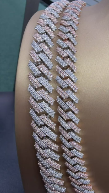 two tone Moissanite Cuban Chain link Gra Certified VVS D 925 silver Atlanta