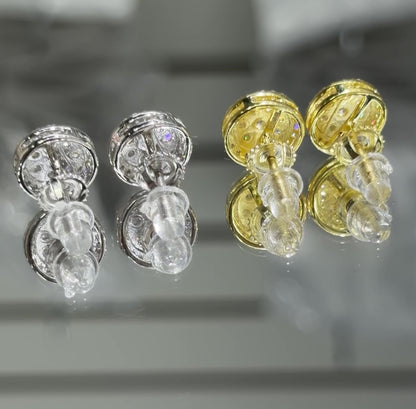 Moissanite 12MM Round Iced Out Stud Earrings for Men Women — VVS D Color GRA Certified 925 Silver