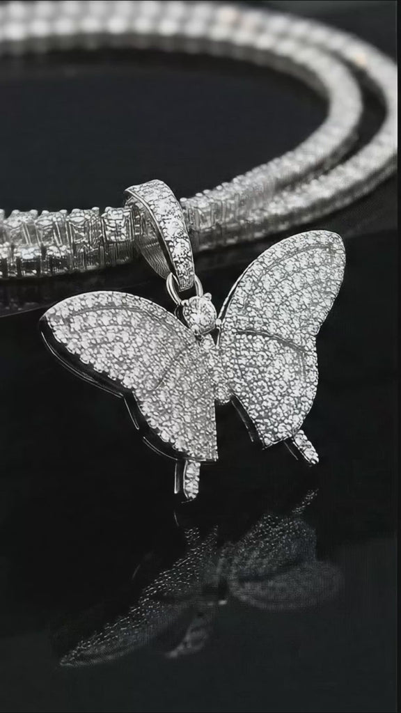 Moissanite Butterfly Charm Hip Hop Style, 925 silver, VVS D color GRA certified – Paradise Gems Atlanta