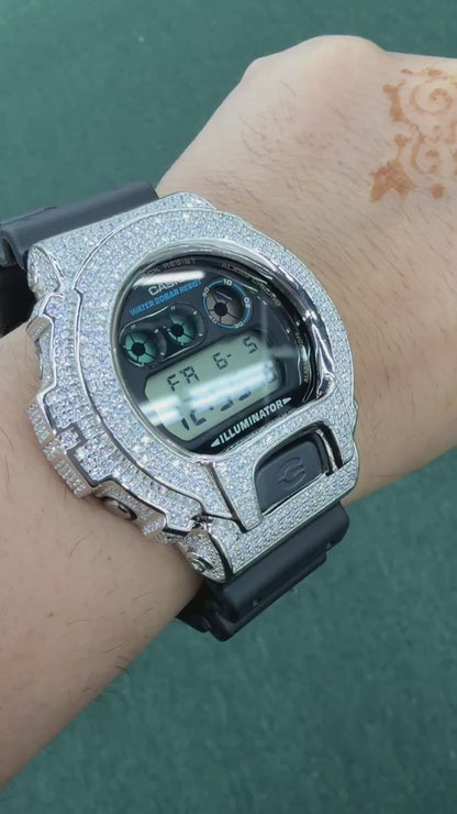 Iced Out G-Shock DW6900 Moissanite Watch | 925 Silver or Brass Bezel