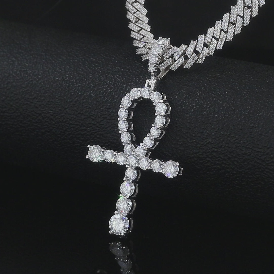 Moissanite Ankh Pendant Fully Iced Out