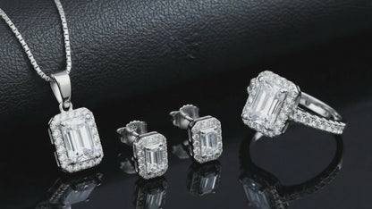 Halo moissanite necklace emerald cut pendant VVS D color 925 silver – Paradise Gems Atlanta