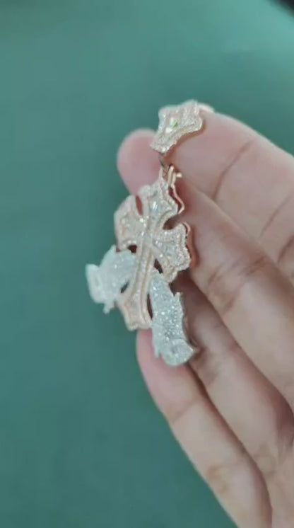 Moissanite Praying Hands Cross Pendant | 3.97ct VVS D Color | 925 Silver | Iced Out