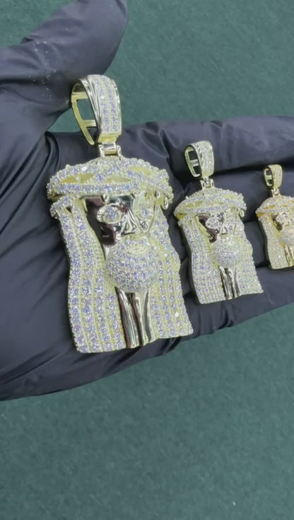 Hip Hop Jesus Charm Iced Out | VVS D Color Moissanite | 14K Gold & 925 Silver
