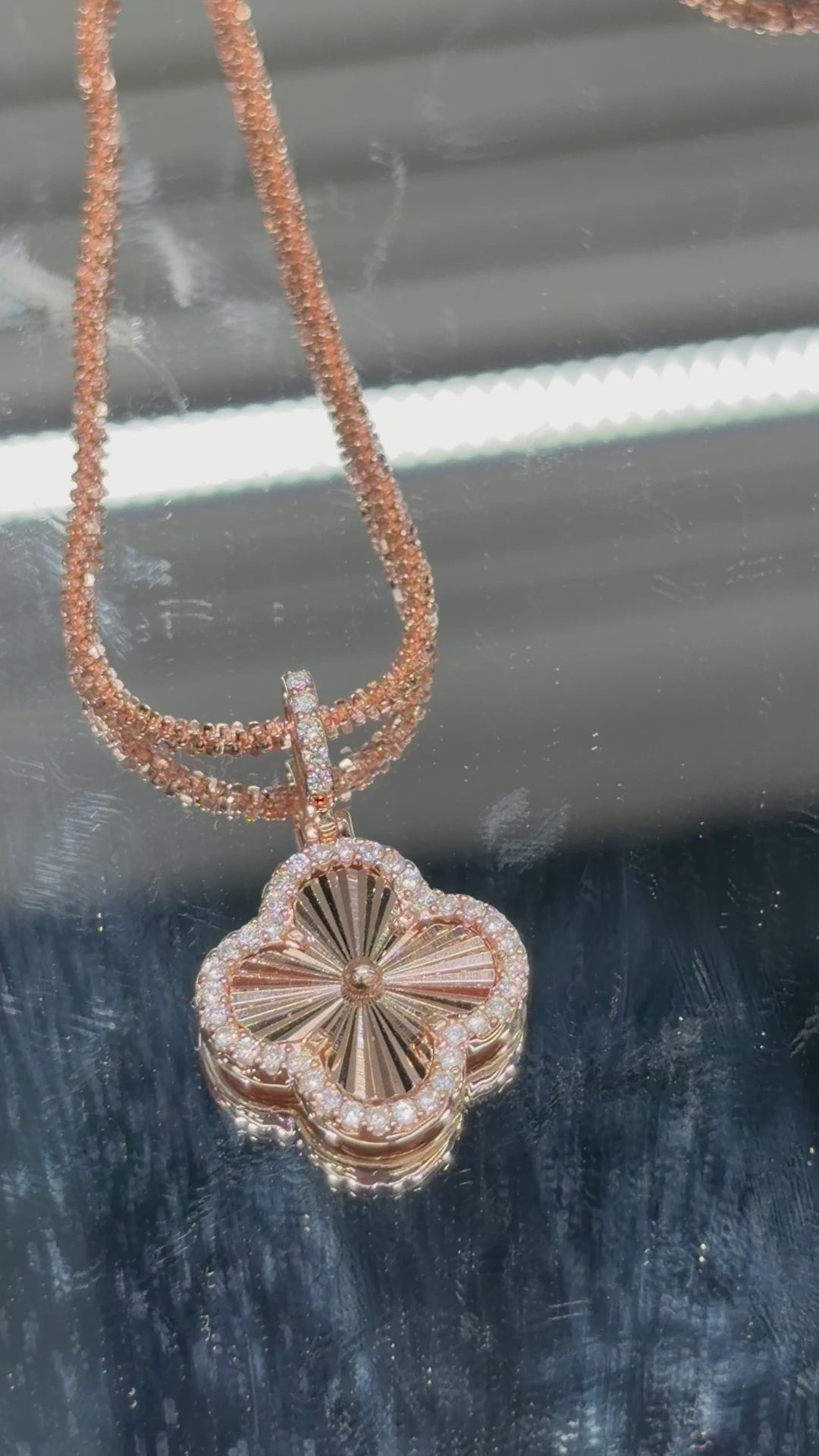 Moissanite clover pendant necklace 1.5 carat 925 rose gold on model