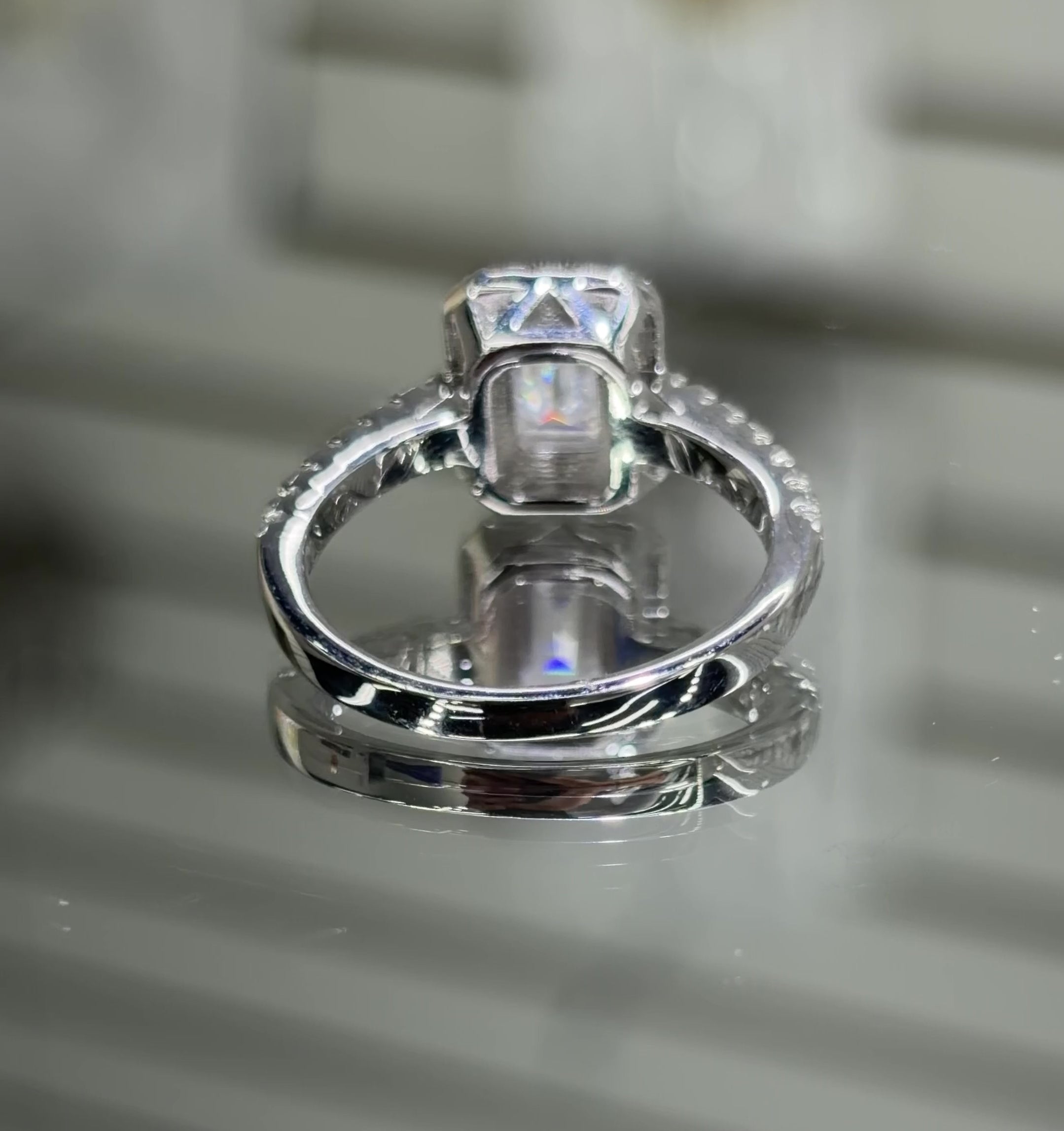 Emerald Cut Moissanite Halo Ring 2CT, 925 silver, VVS D color GRA certified – Paradise Gems Atlanta