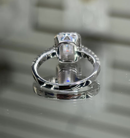 Emerald Cut Moissanite Halo Ring 2CT