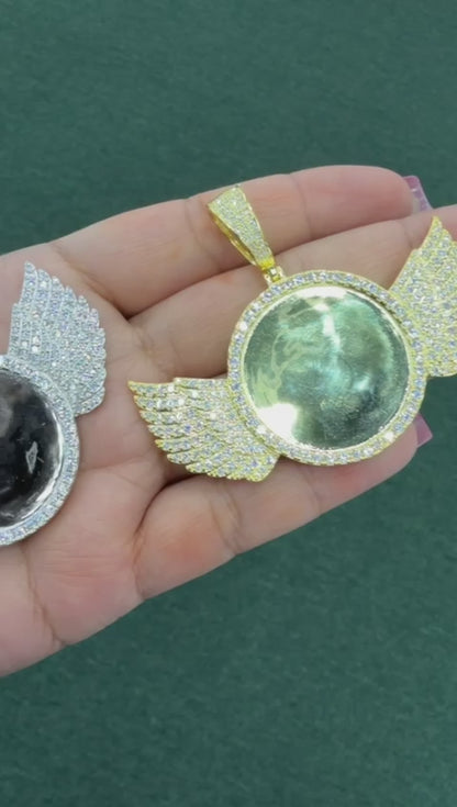 Custom Moissanite Wing Photo Pendant | VVS D Color | 925 Silver | 55MM | Free Picture