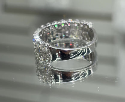 3-Row Moissanite Baguette Half Eternity Band | GRA Certified