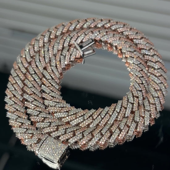 two tone Moissanite Cuban Chain link Gra Certified VVS D 925 silver Atlanta