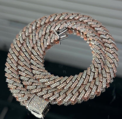 two tone Moissanite Cuban Chain link Gra Certified VVS D 925 silver Atlanta