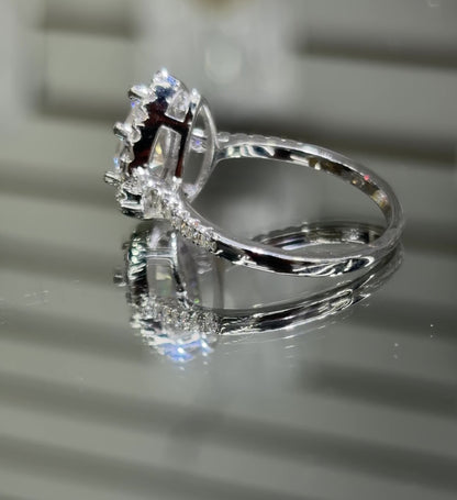 Pear Cut Moissanite Halo Engagement Ring 2CT | GRA Certified