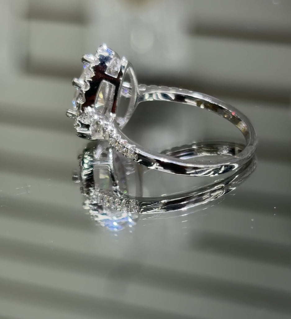 Pear Cut Moissanite Halo Engagement Ring 2CT, 925 silver, VVS D color GRA certified – Paradise Gems Atlanta