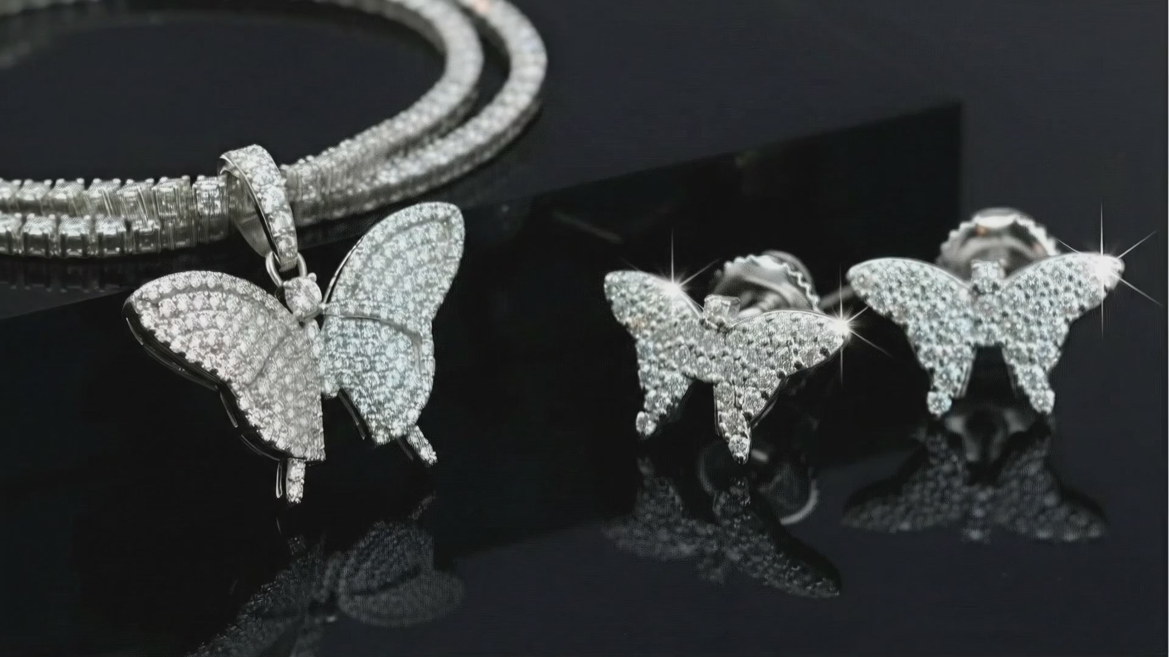 Butterfly moissanite drop earrings VVS D color sterling silver matching set – Paradise Gems Atlanta