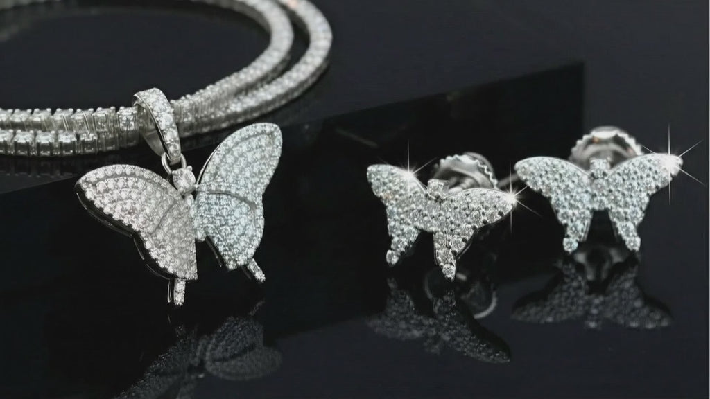 Butterfly moissanite drop earrings VVS D color sterling silver matching set – Paradise Gems Atlanta