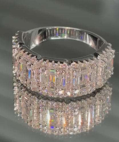 Emerald Cut Moissanite Five Stone Halo Band 3.5CT | GRA Certified