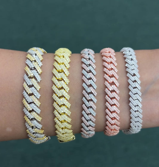 Two tone moissanite Cuban link bracelet yellow white gold VVS D color 925 silver