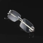 Blue rimless moissanite sunglasses micro pave VVS D color iced out frame – Paradise Gems