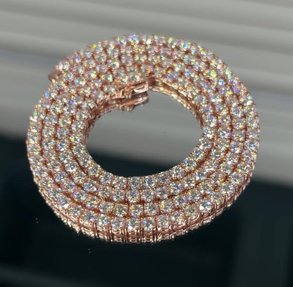 Moissanite Tennis Chain 3MM  Rose Gold 925 Silver for Men Women — VVS D Color GRA Certified Passes Diamond Tester