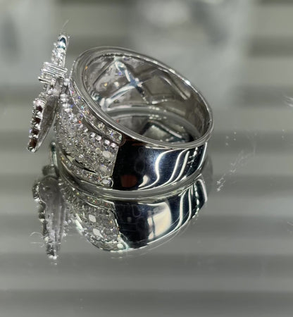 Moissanite Butterfly Ring | Wide Pavé Band | 14K White Gold Statement Ring for Women | Atlanta Jewelry