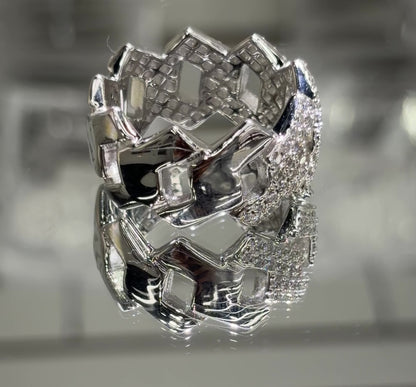 Mens Moissanite Cuban Link Ring 1.87CT | GRA Certified 925 Silver