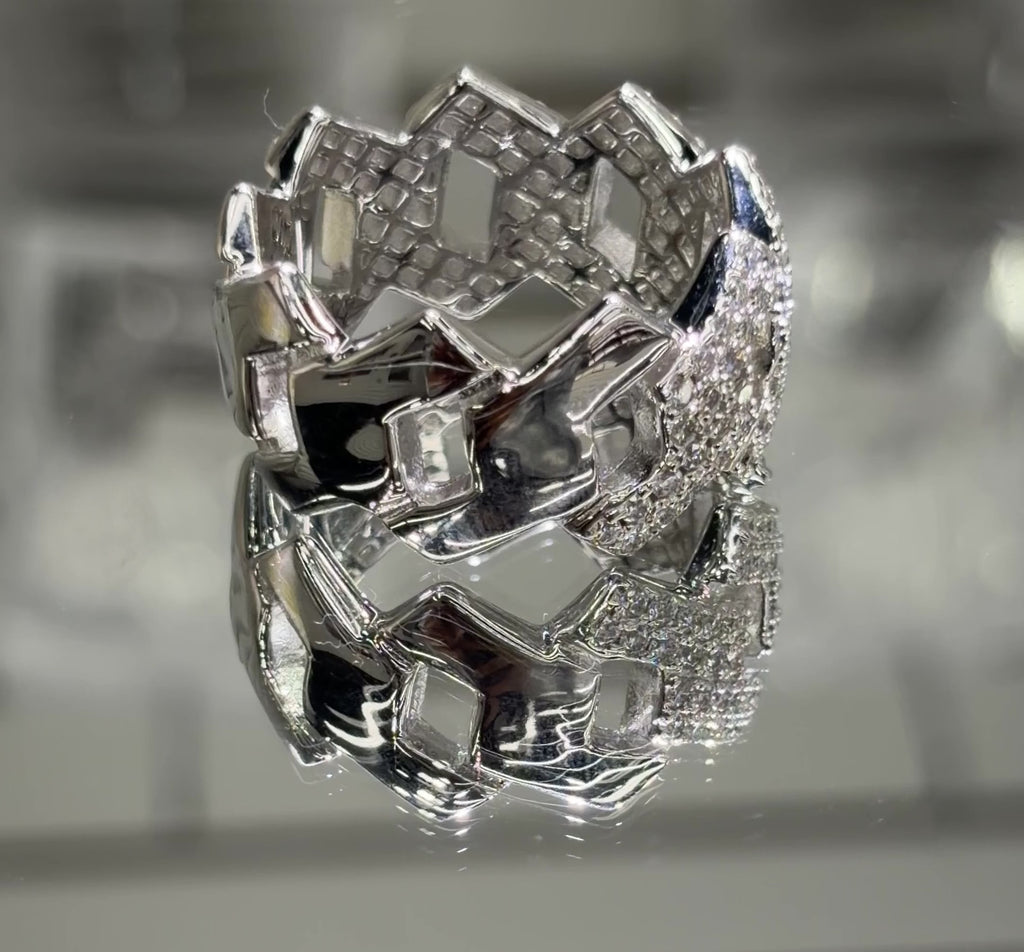Mens Moissanite Cuban Link Ring 1.87CT, 925 silver, VVS D color GRA certified – Paradise Gems Atlanta
