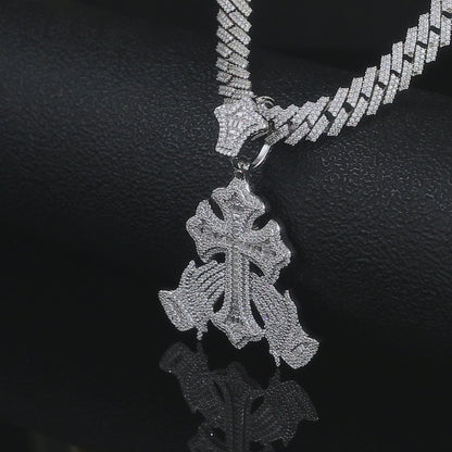 Moissanite Praying Hands Cross Pendant