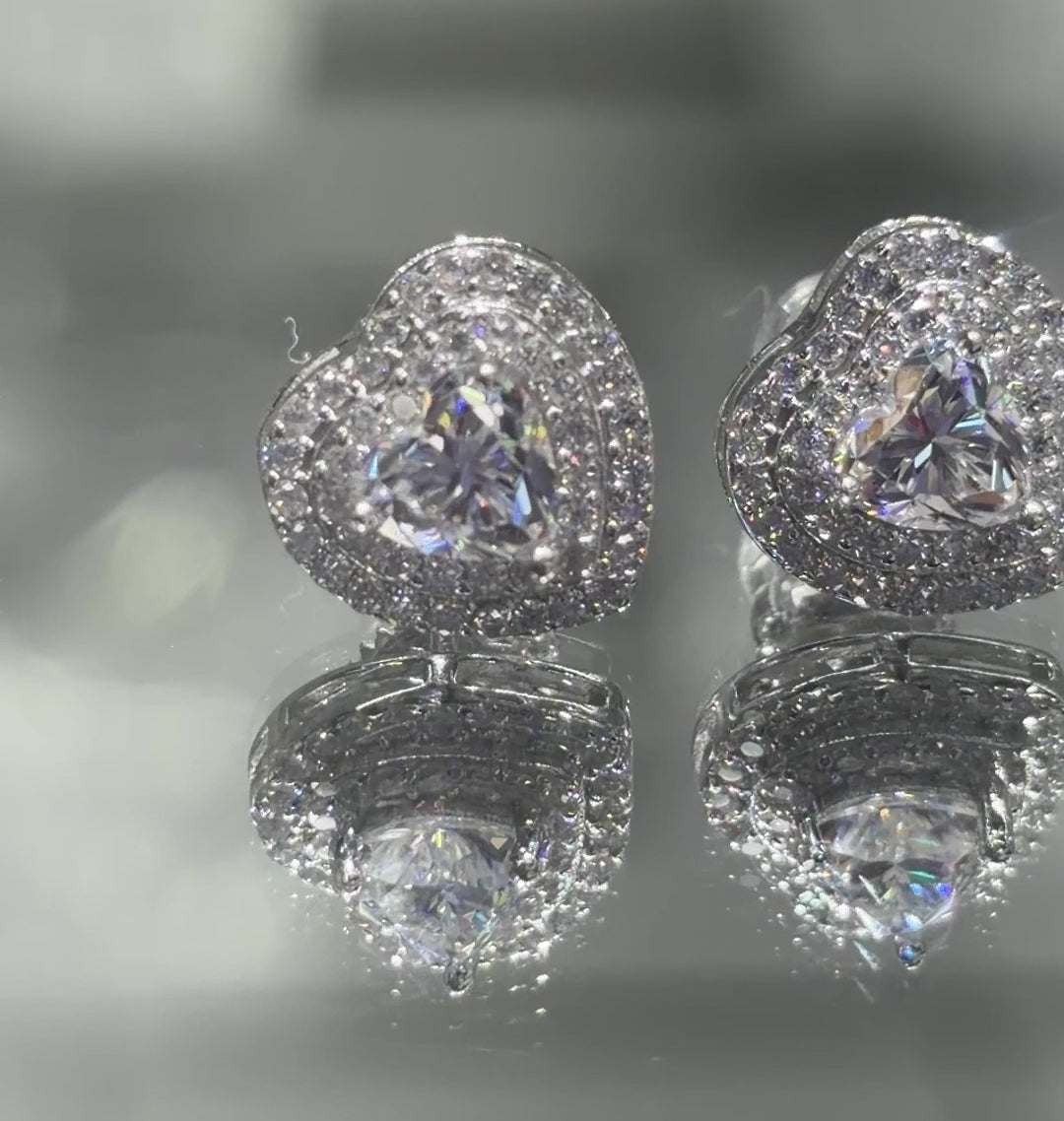 2 Carat Moissanite Halo Heart Stud Earrings, 925 silver, VVS D color GRA certified – Paradise Gems Atlanta