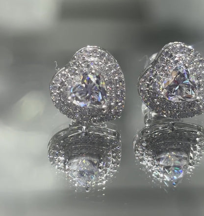 2 Carat Moissanite Halo Heart Stud Earrings — GRA Certified VVS D Color