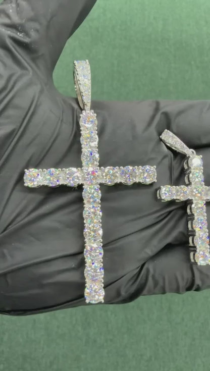 Moissanite Cross Pendant Fully Iced | VVS D Color Colorless | 925 Sterling Silver