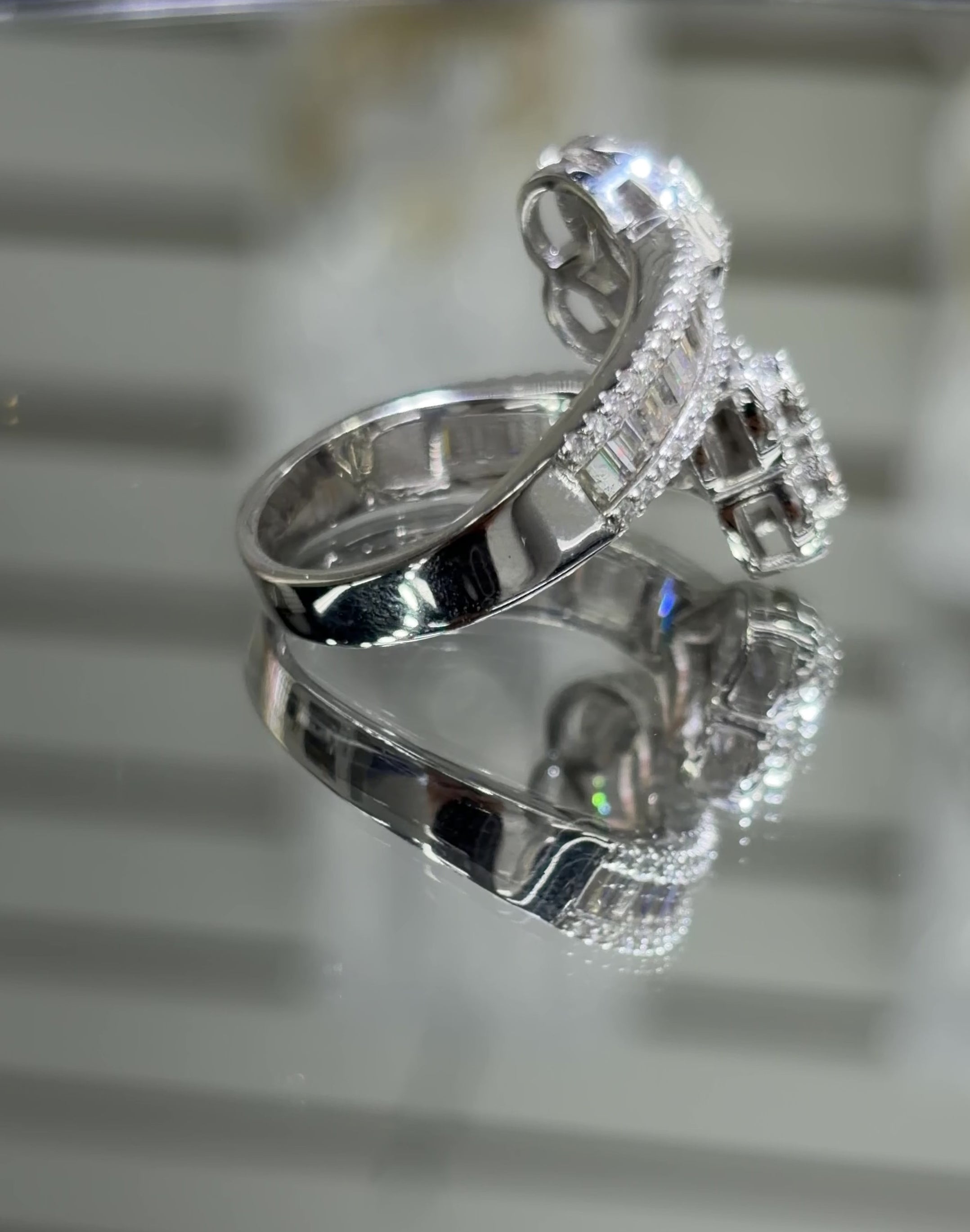 Moissanite Baguette Open Heart Ring, 925 silver, VVS D color GRA certified – Paradise Gems Atlanta