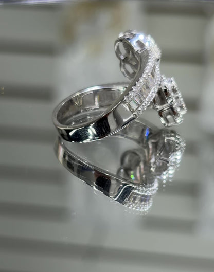Moissanite Baguette Open Heart Ring | GRA Certified Diamond Approved