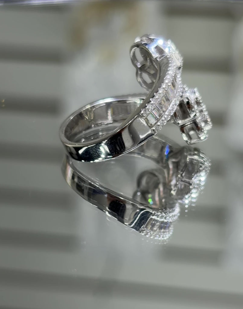 Moissanite Baguette Open Heart Ring, 925 silver, VVS D color GRA certified – Paradise Gems Atlanta