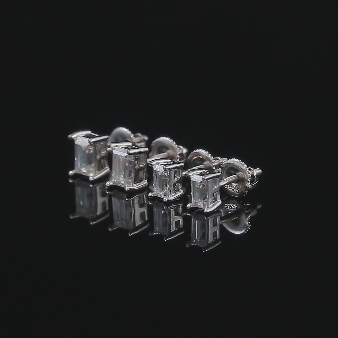 Moissanite Emerald Cut Stud Earrings 5-6MM, 925 silver, VVS D color GRA certified – Paradise Gems Atlanta