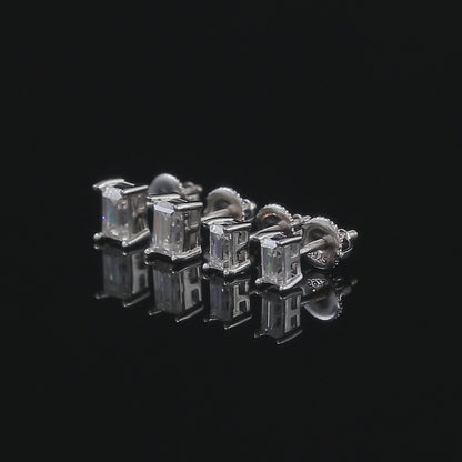 Moissanite Emerald Cut Stud Earrings 5MM-6MM Screw Back — VVS D Color GRA Certified 925 Silver