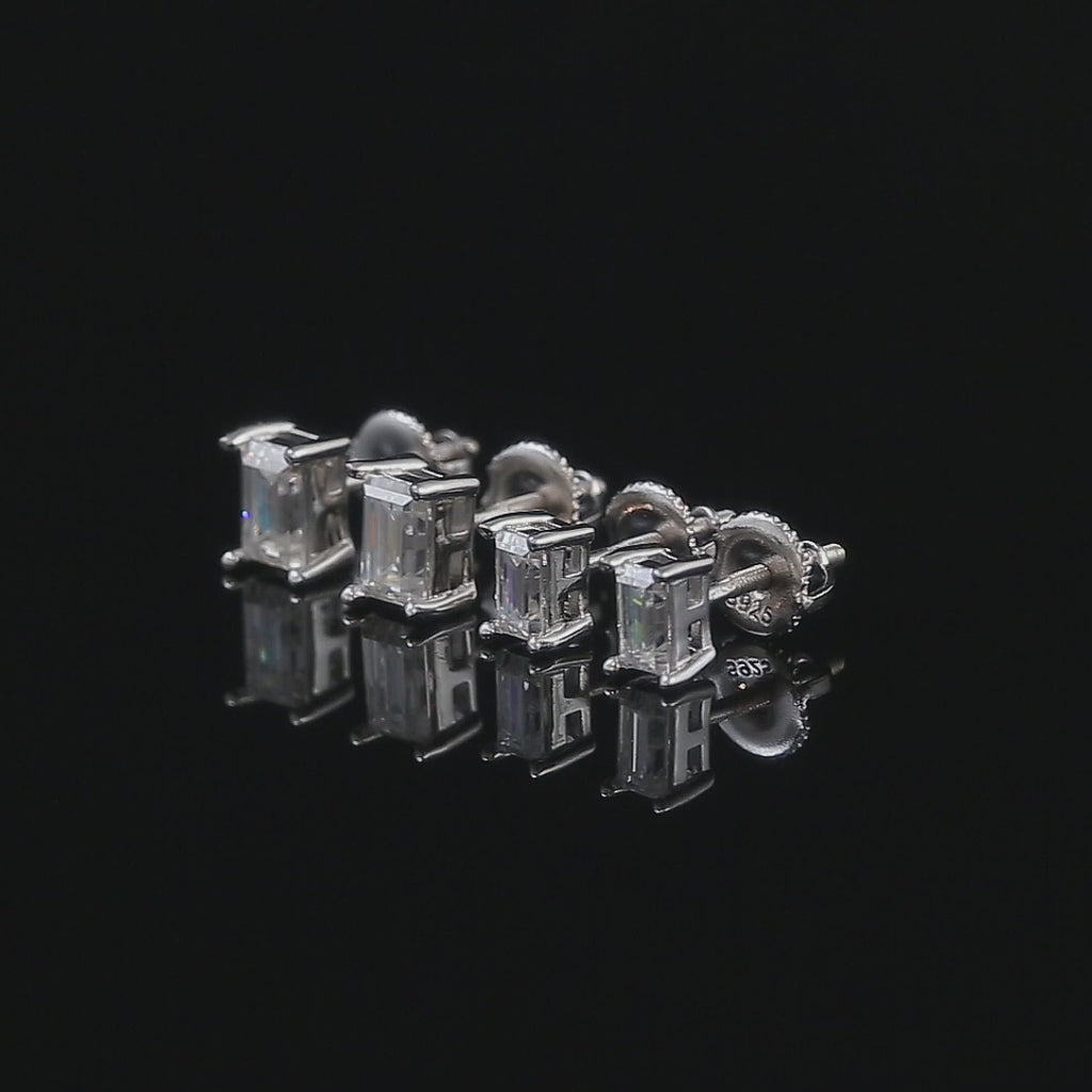 Moissanite Emerald Cut Stud Earrings 5-6MM, 925 silver, VVS D color GRA certified – Paradise Gems Atlanta