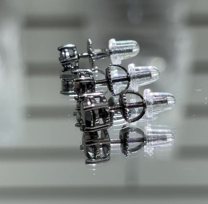 Black Moissanite Solitaire Stud Earrings 5.5-7.5MM Screw Back for mens — 925 Sterling Silver GRA Certified