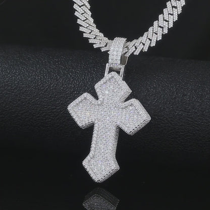 7.6 Carat Moissanite Cross Pendant Fully Iced Out 14K Gold Plated