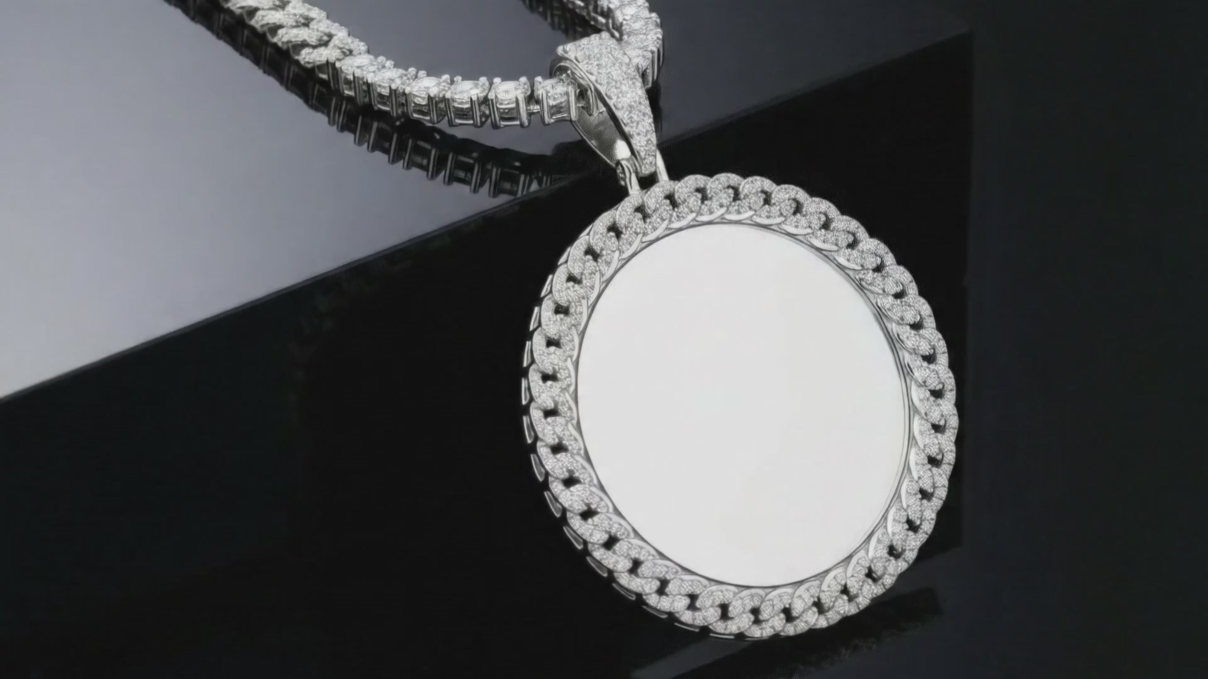Moissanite Picture Pendant with Cuban Link